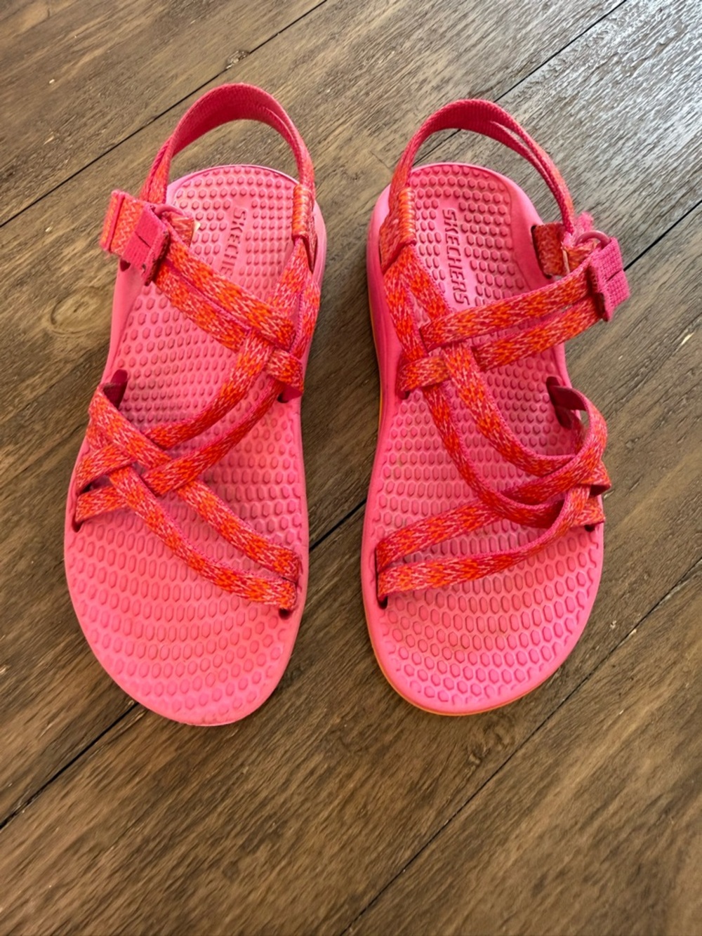 Skechers Girls Pink Sport Strappy Velcro Sandals Size 1 Youth Comfort Outdoor
